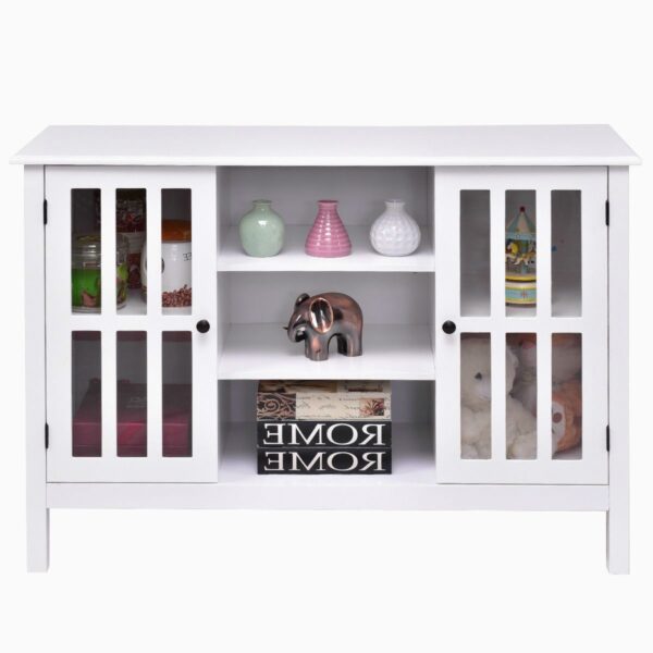 White Wood Sofa Table Console Cabinet with Tempered Glass Panel Doors - Image 2