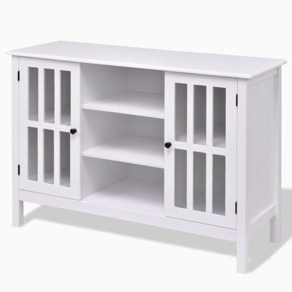 White Wood Sofa Table Console Cabinet with Tempered Glass Panel Doors - Image 3