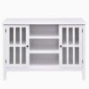 White Wood Sofa Table Console Cabinet with Tempered Glass Panel Doors - Image 4