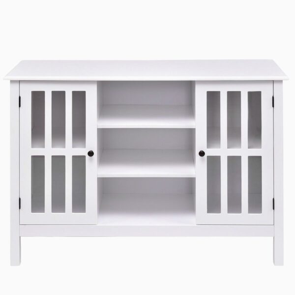 White Wood Sofa Table Console Cabinet with Tempered Glass Panel Doors - Image 4