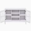 White Wood Sofa Table Console Cabinet with Tempered Glass Panel Doors - Image 5