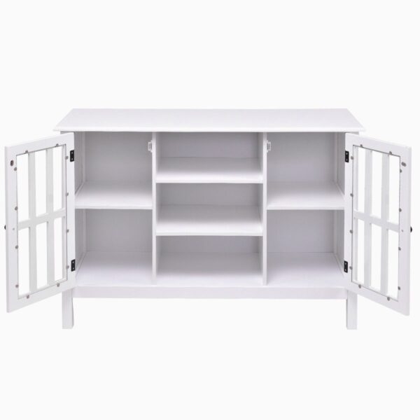 White Wood Sofa Table Console Cabinet with Tempered Glass Panel Doors - Image 5
