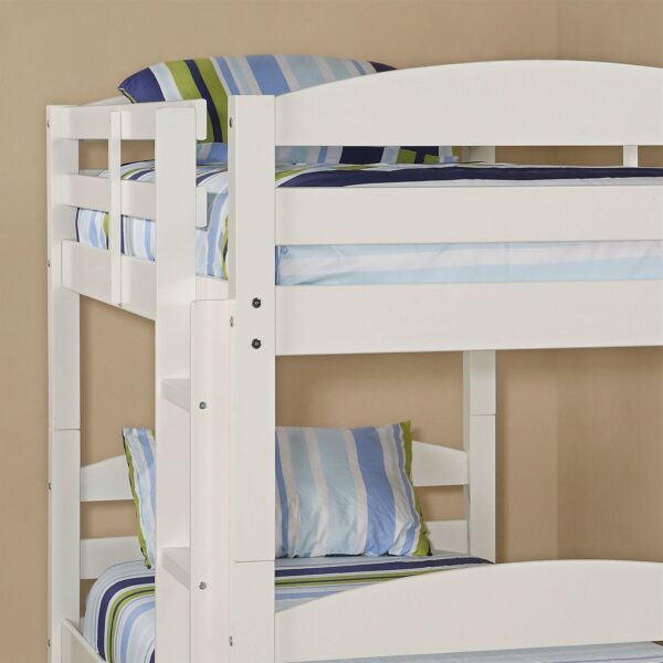 White Wood Twin over Twin Bunk Bed with Ladder and Guardrail - Image 3