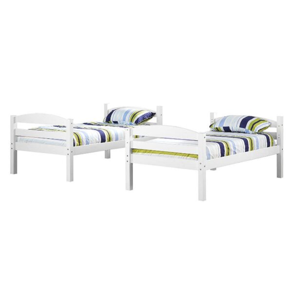 White Wood Twin over Twin Bunk Bed with Ladder and Guardrail - Image 5