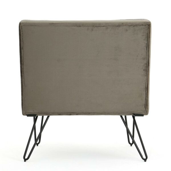 Gray Velvety Soft Upholstered Polyester Accent Chair Black Metal Legs - Image 5