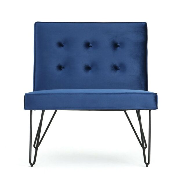 Navy Velvety Soft Upholstered Polyester Accent Chair Black Metal Legs - Image 3