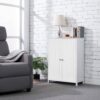 White Wood 2-Door Freestanding Bathroom Floor Cabinet Kitchen Storage Cupboard - Image 3