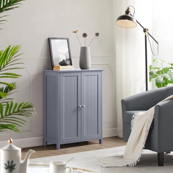Gray Wood 2-Door Freestanding Bathroom Floor Cabinet Kitchen Storage Cupboard - Image 3