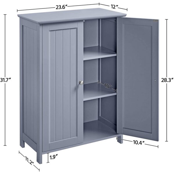 Gray Wood 2-Door Freestanding Bathroom Floor Cabinet Kitchen Storage Cupboard - Image 5