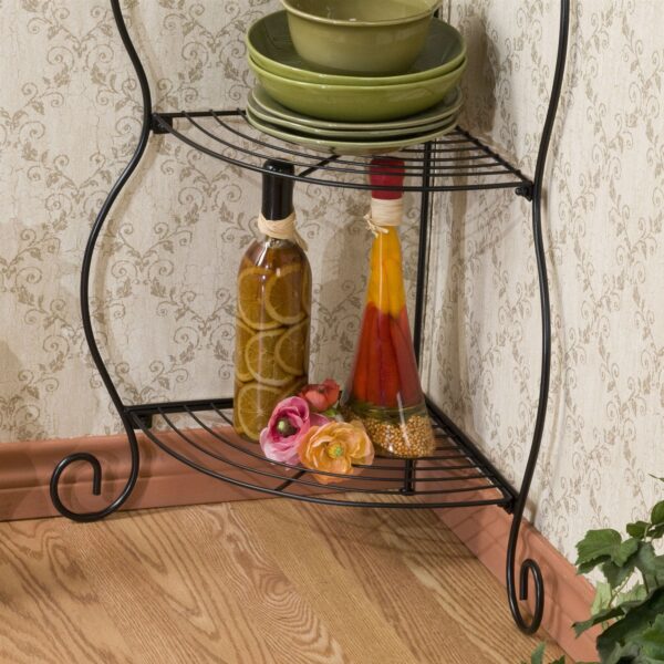 Corner Bakers Rack 5-Tier Shelves with Decorative Metal Scrollwork - Image 2