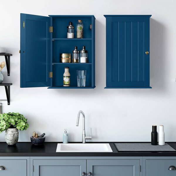 Navy Blue 1-Door Wall Mounted Bathroom Medicine Cabinet Storage Cupboard - Image 3