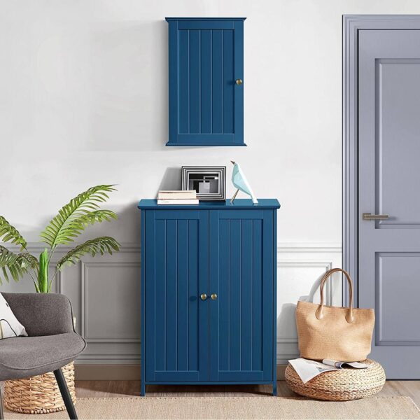 Navy Blue 1-Door Wall Mounted Bathroom Medicine Cabinet Storage Cupboard - Image 4