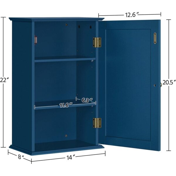 Navy Blue 1-Door Wall Mounted Bathroom Medicine Cabinet Storage Cupboard - Image 5
