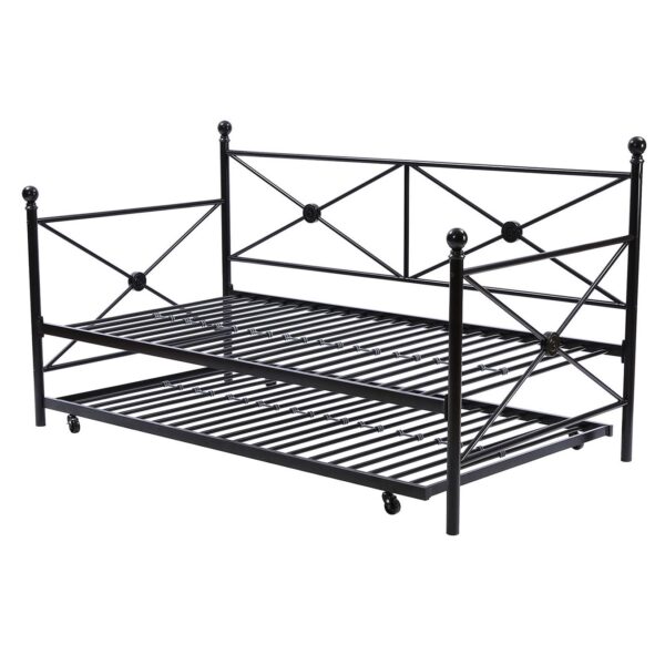 Twin size Contemporary Daybed and Trundle Set in Black Metal Finish - Image 4