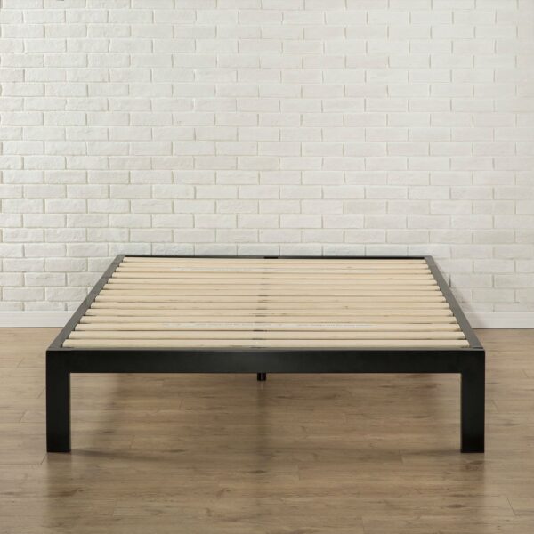 Full Modern Black Metal Platform Bed Frame with Wood Slats - Image 2