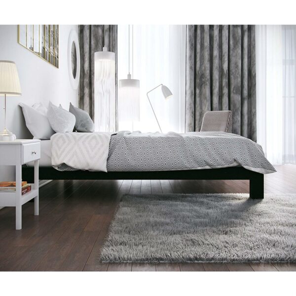 Full Modern Black Metal Platform Bed Frame with Wood Slats - Image 3