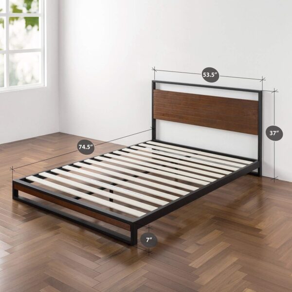 Full size Metal Wood Platform Bed Frame with Headboard - Image 4