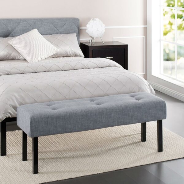 Modern Grey Linen Upholstered Memory Foam Button-Tufted Accent Bench - Image 3