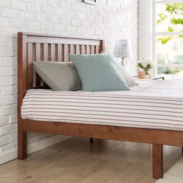 Queen size Mission Style Solid Wood Platform Bed Frame with Headboard in Espresso Finish - Image 3