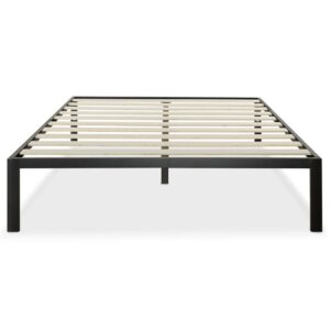 Full Size Modern Black Metal Platform Bed Frame with Wood Slats