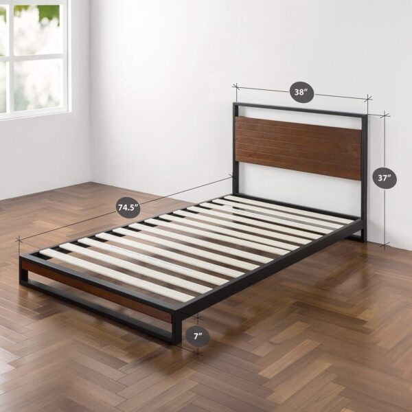 Twin size Metal Wood Platform Bed Frame with Headboard - Image 4