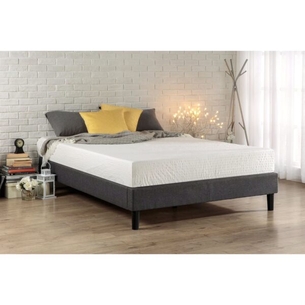 Queen size Modern Low Profile Grey Upholstered Platform Bed Frame - Image 2