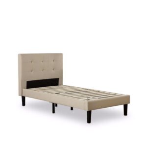 Twin size Taupe Fabric Upholstered Platform Bed with Tufted Headboard