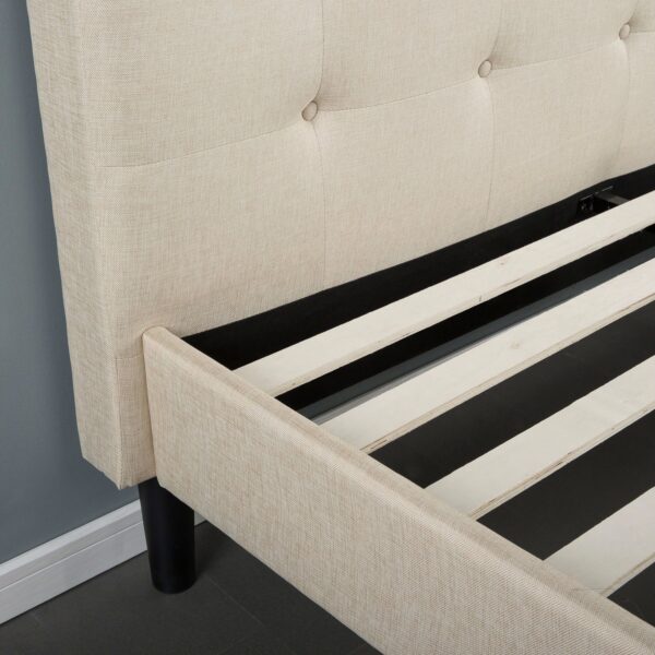Twin size Taupe Fabric Upholstered Platform Bed with Tufted Headboard - Image 4