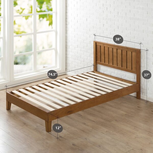 Twin Solid Wood Platform Bed Frame with Headboard in Medium Brown Finish - Image 3