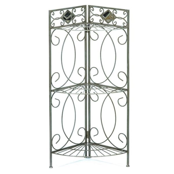 Spacing Saving Corner Bathroom Linen Rack with 3 Shelves in Pewter Metal Finish - Image 2