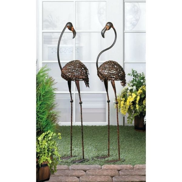 Set of 2 Metal Outdoor Wild Flamingo Garden Statue Set - Image 2