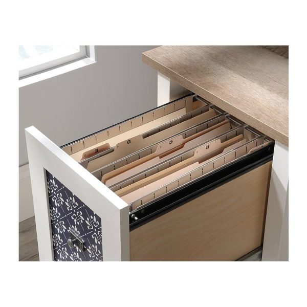 FarmHouse White Blue Oak Top 2 Drawer Office Writing Desk - Made In USA - Image 3