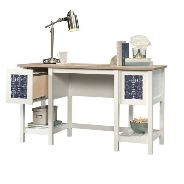 FarmHouse White Blue Oak Top 2 Drawer Office Writing Desk - Made In USA - Image 5