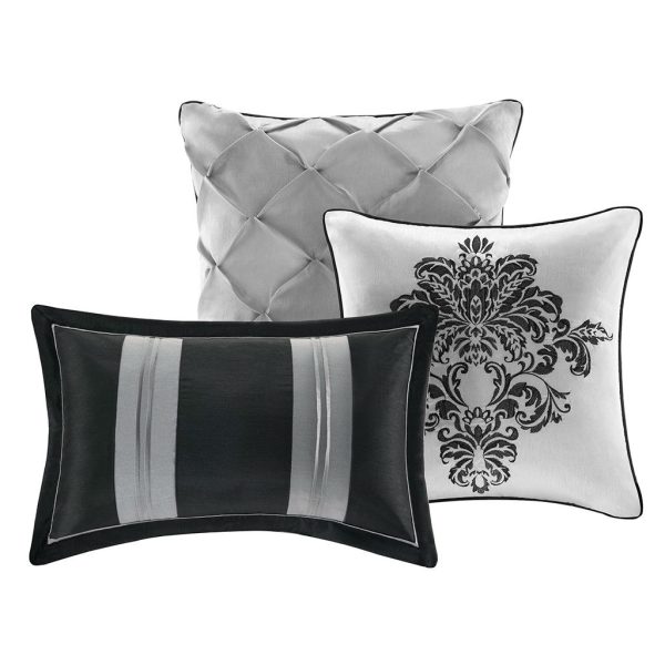 California King size 7-Piece Comforter Set with Black Grey Damask Pattern - Image 2