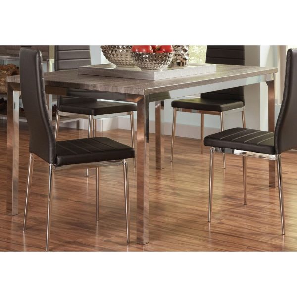 Modern Dining Table with Grey Chrome Frame and Wooden Top - Image 2