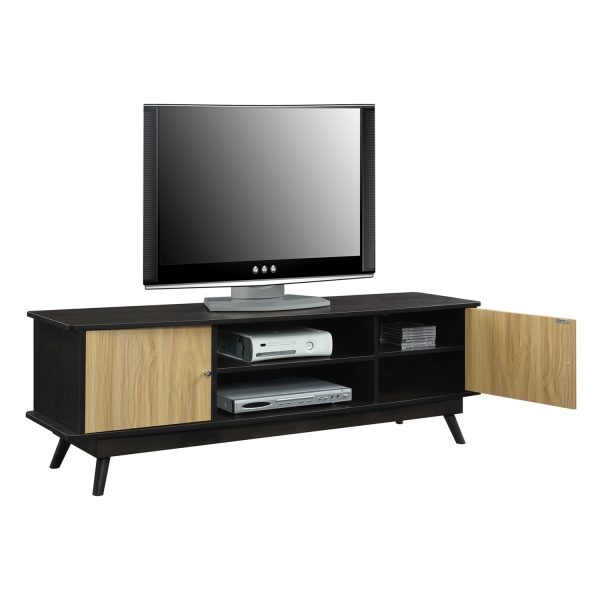 Modern Mid Century Style TV Stand in Espresso Light Oak Wood Finish - Image 2