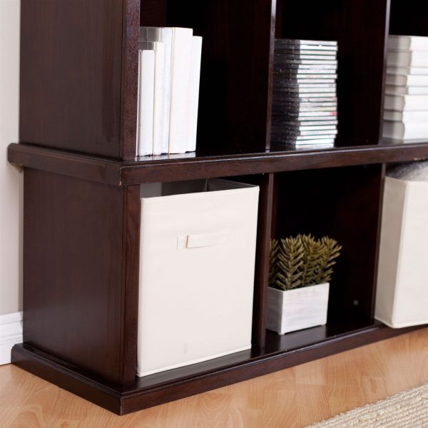 Modern Brown Espresso Stacking Storage Unit 1-Shelf Bookcase with 3 Canvas Bins - Image 3