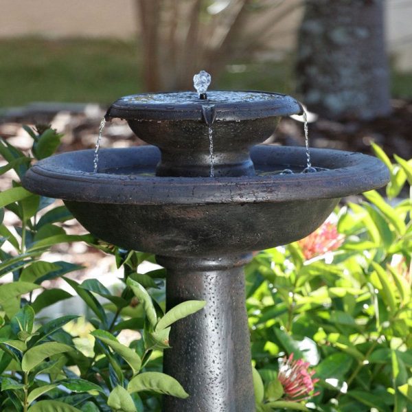 2-Tier Outdoor Solar Bird Bath Fountain in Oiled Bronze Finish Resin - Image 2