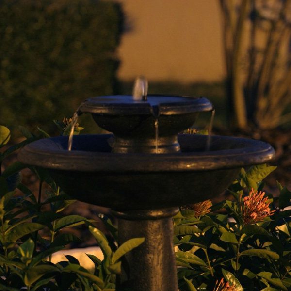 2-Tier Outdoor Solar Bird Bath Fountain in Oiled Bronze Finish Resin - Image 3