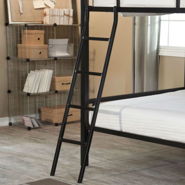 Full over Full Bunk Bed with Ladder and Safety Rails in Black Metal Finish - Image 2