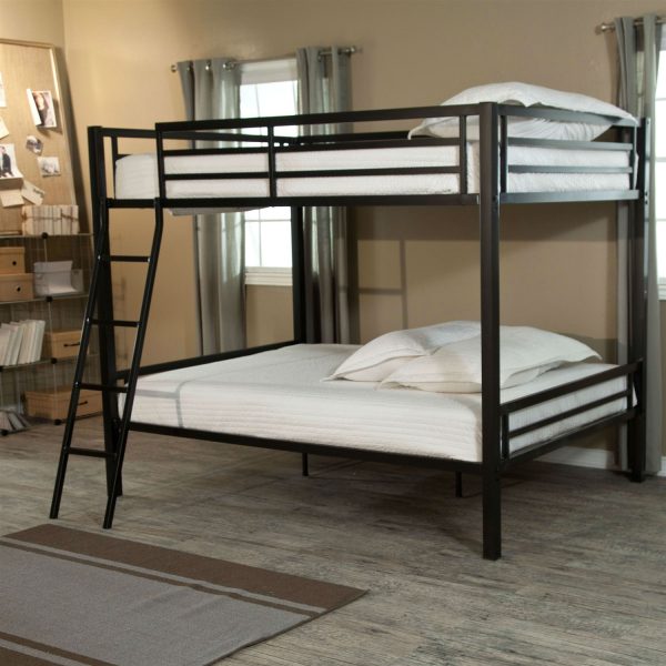 Full over Full Bunk Bed with Ladder and Safety Rails in Black Metal Finish - Image 3