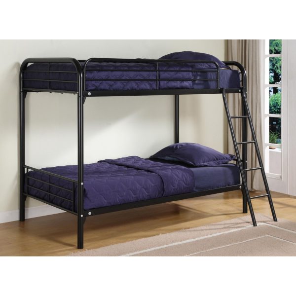 Twin over Twin Bunk Bed with Ladder in Black Metal - Image 2