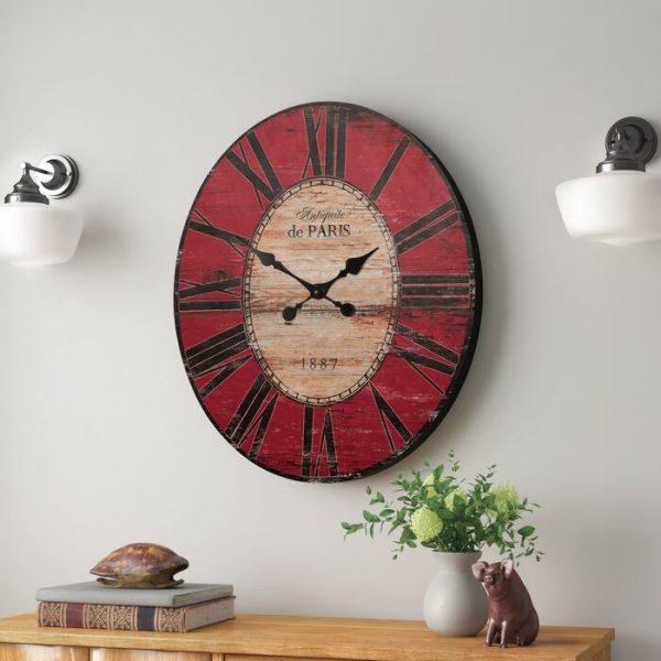 Red Oversized Distressed Paris Wood Wall Clock - Image 2