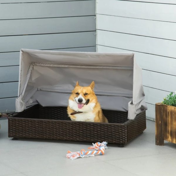 Espresso Wicker Foldable Canopy Raised Dog Bed House with 2 in Thick Cushion - Image 2
