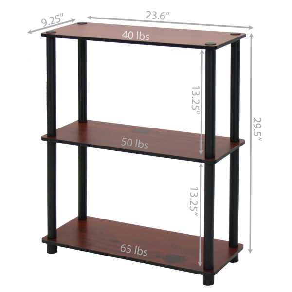 Dark Cherry and Black 3-Tier Shelves Display Bookcase - Image 2