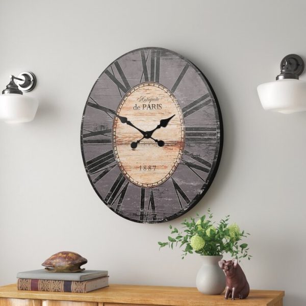 Gray Oversized Distressed Paris Wood Wall Clock - Image 2