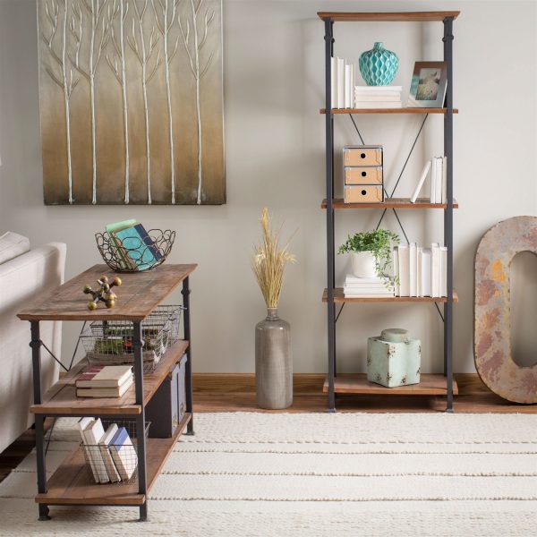 Living Room Kitchen Storage 4-Shelf Bookcase Bookshelf Vintage Industrial Style - Image 5