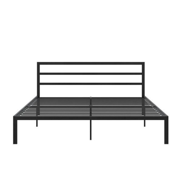 King Black Metal Platform Bed Frame with Headboard Included - Image 2