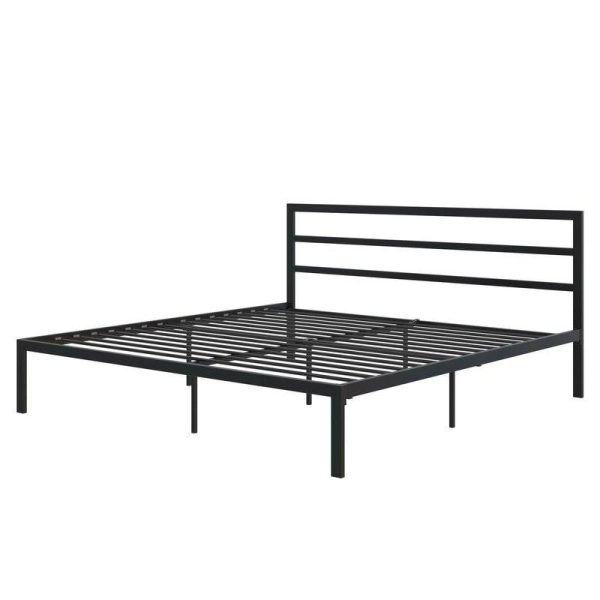 King Black Metal Platform Bed Frame with Headboard Included - Image 3