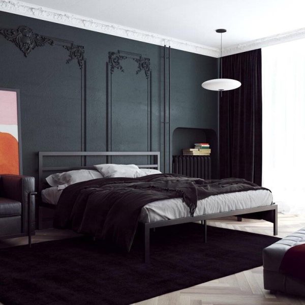 King Black Metal Platform Bed Frame with Headboard Included - Image 4